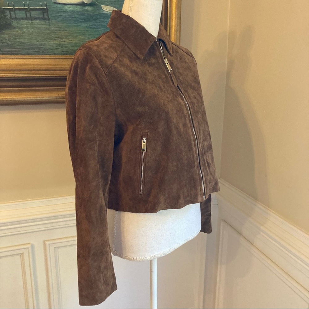 ZARA Brown Real Suede Leather Jacket - Picture 3 of 11